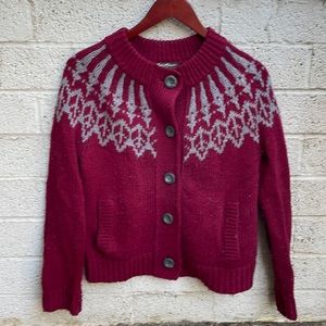 Eddie Bauer Maroon and Gray Wool Cardigan